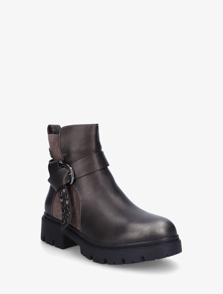 Bottines sanglées en simili et suédine - Anthracite - 2