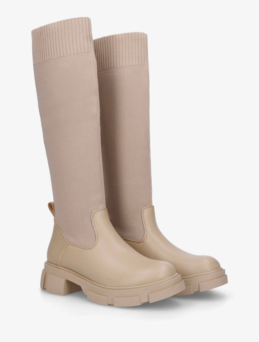 Bottes unies style chaussettes - Taupe - 4