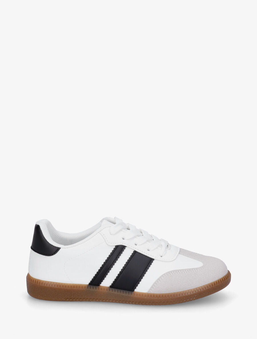 Sneakers en simili bi-matière - Blanc - 1