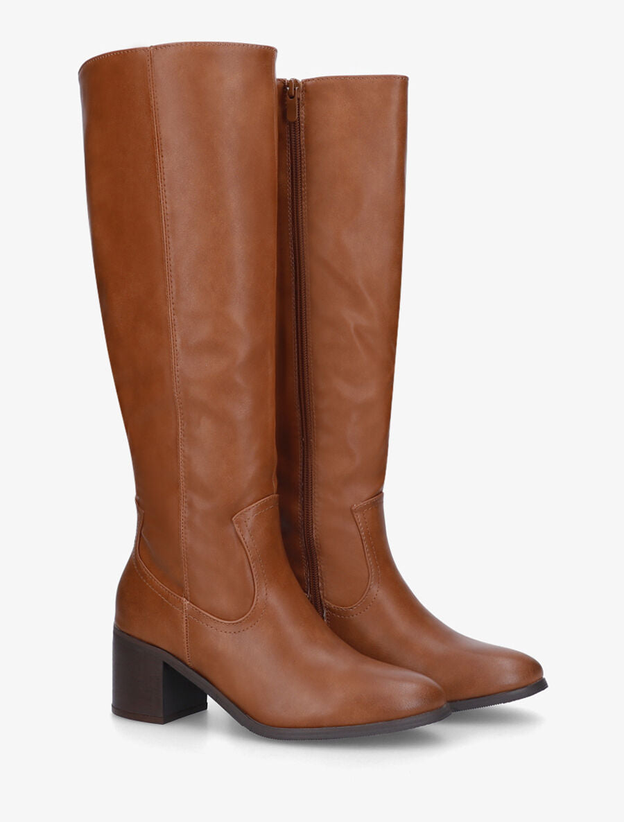 Bottes unies en simili à talon - Camel - 4