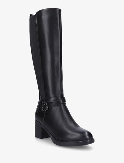 Bottes élastiquées en simili à talon - Noir - 2