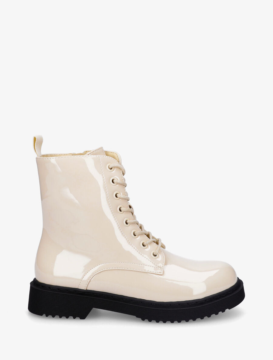 Bottines montantes vernies à lacets - Beige - 5