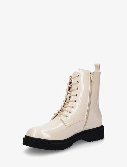 Bottines montantes vernies à lacets - Beige - 3