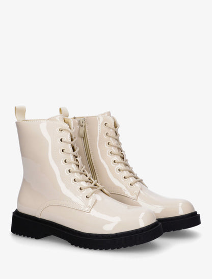 Bottines montantes vernies à lacets - Beige - 4