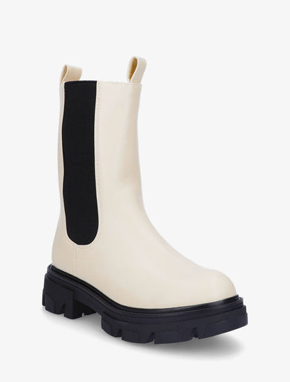 Bottines montantes élastiquées en simili - Beige - 2