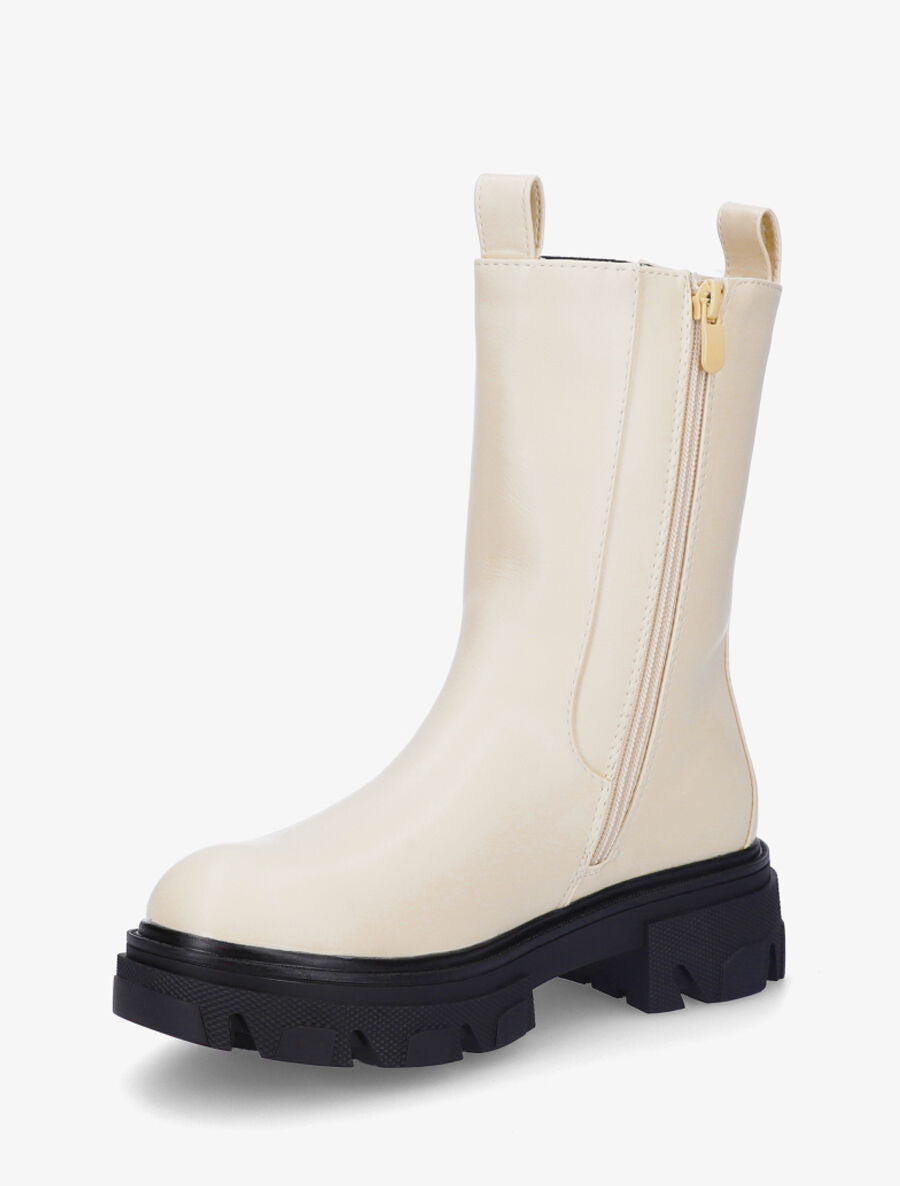 Bottines montantes élastiquées en simili - Beige - 3