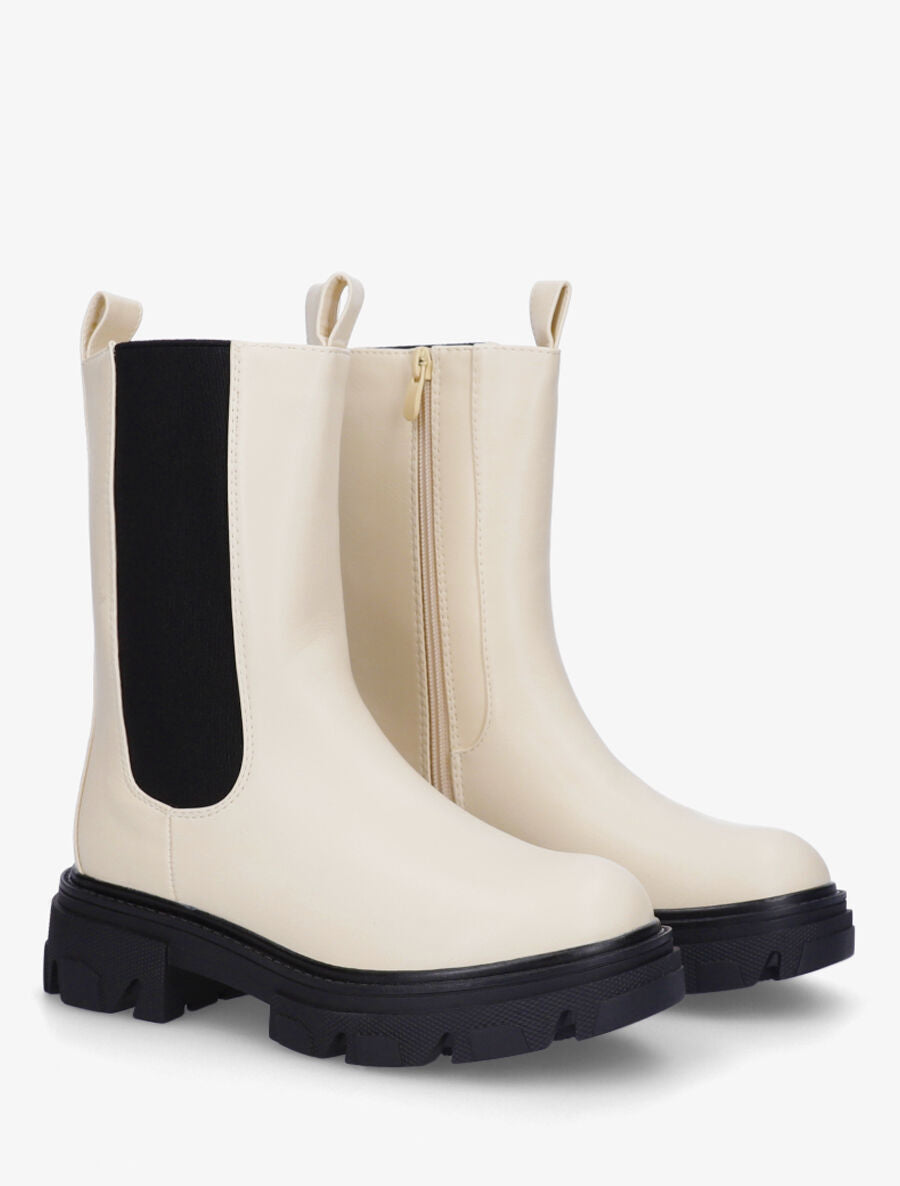 Bottines montantes élastiquées en simili - Beige - 4