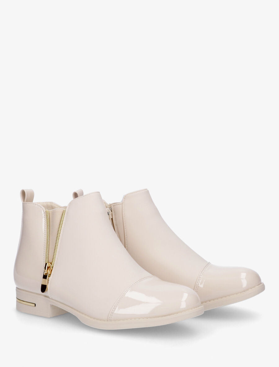 Bottines bi-matière à zip décoratif - Crème - 4