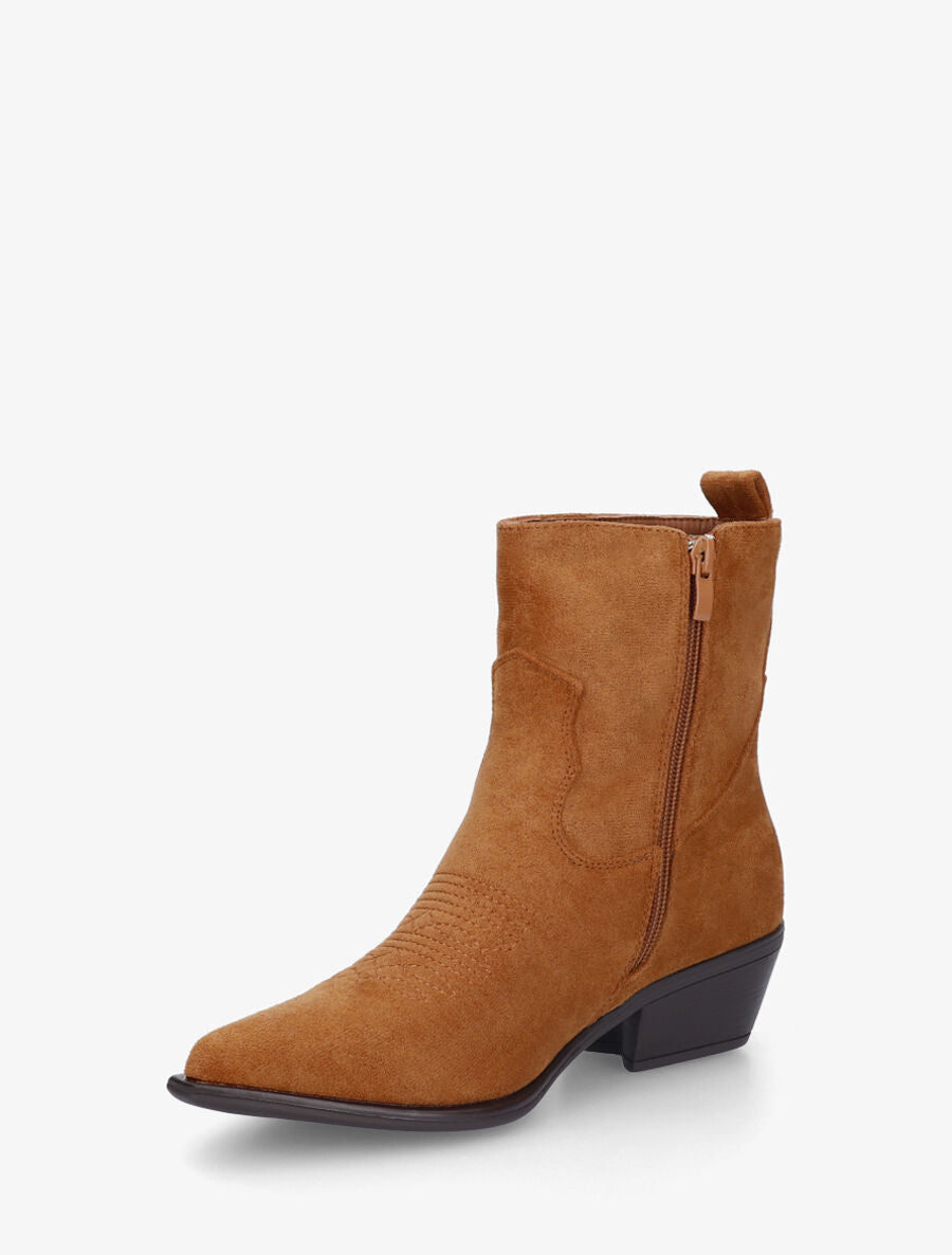 Bottines en suédine style santiags - Camel - 3