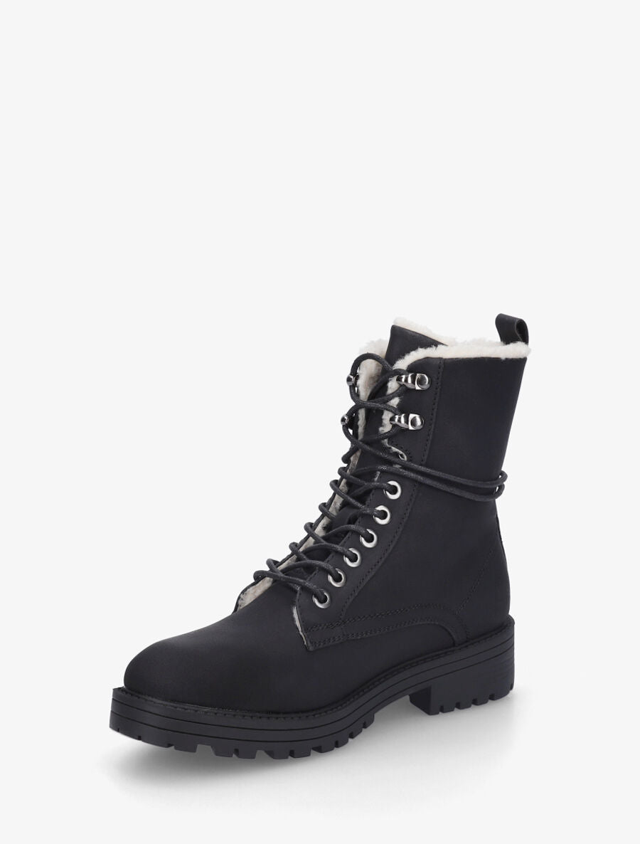 Bottines montantes unies à lacets - Noir - 3