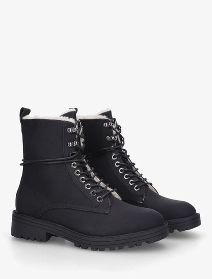 Bottines montantes unies à lacets - Noir - 4