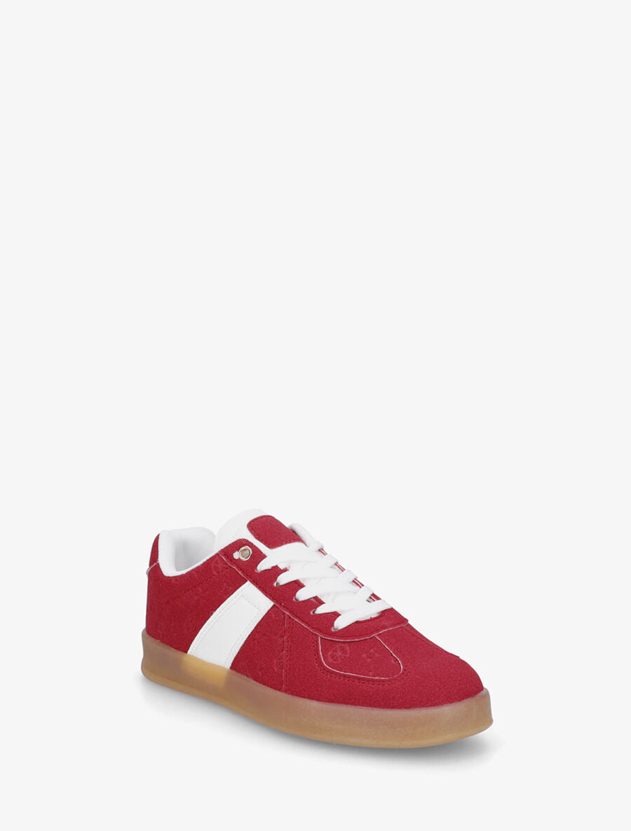 Sneakers effet nubuck à motif géométrique - Rouge - 2