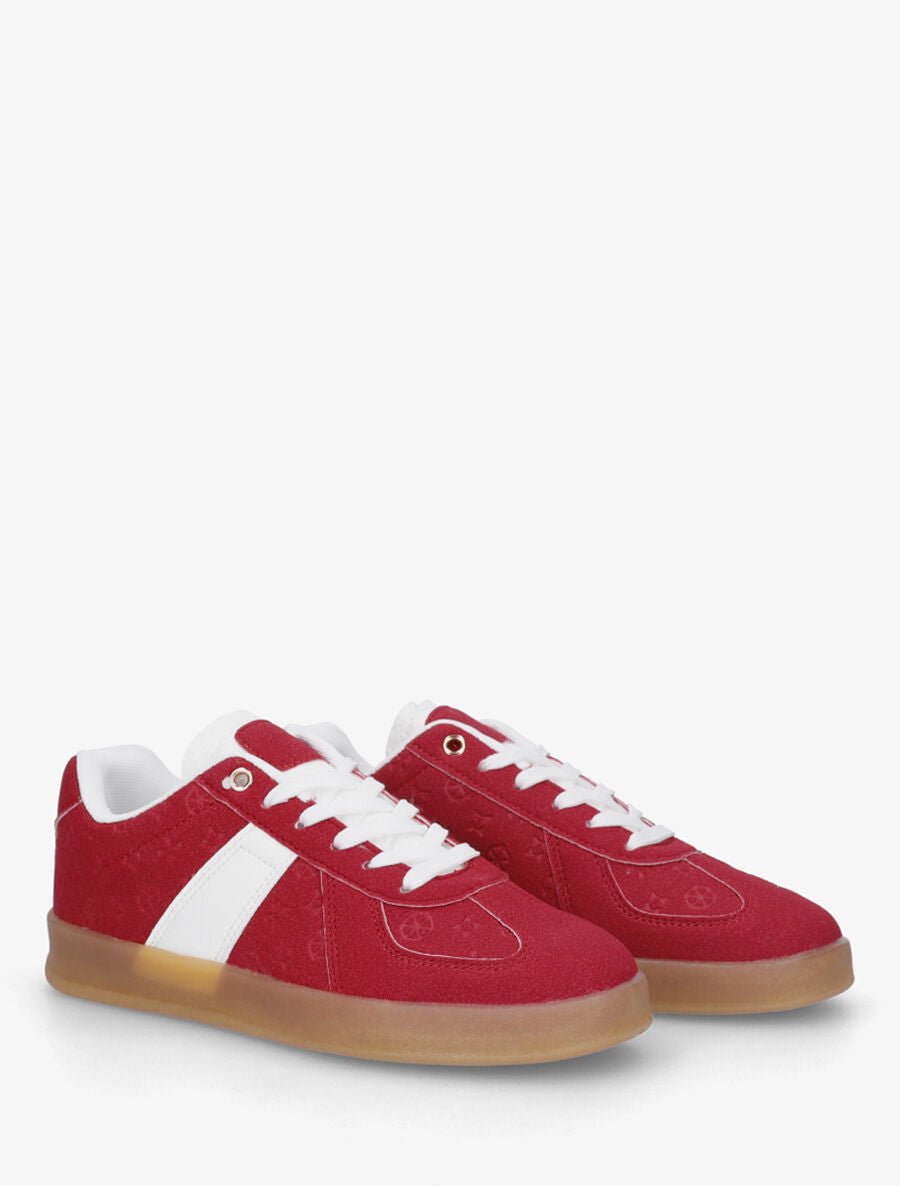 Sneakers effet nubuck à motif géométrique - Rouge - 4