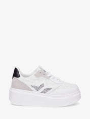 Sneakers en simili à détail dentelle et sequins - Blanc - 1