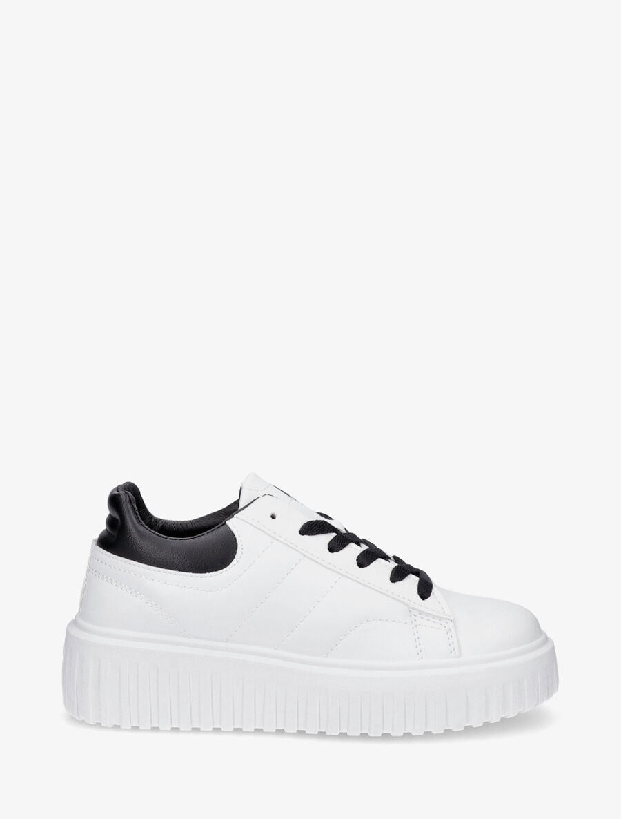 Sneakers à plateforme striée - Blanc/noir - 1