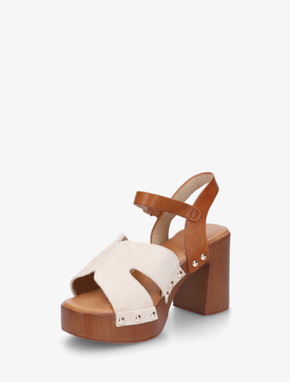 Sandales bimatière à talon - Beige - 3
