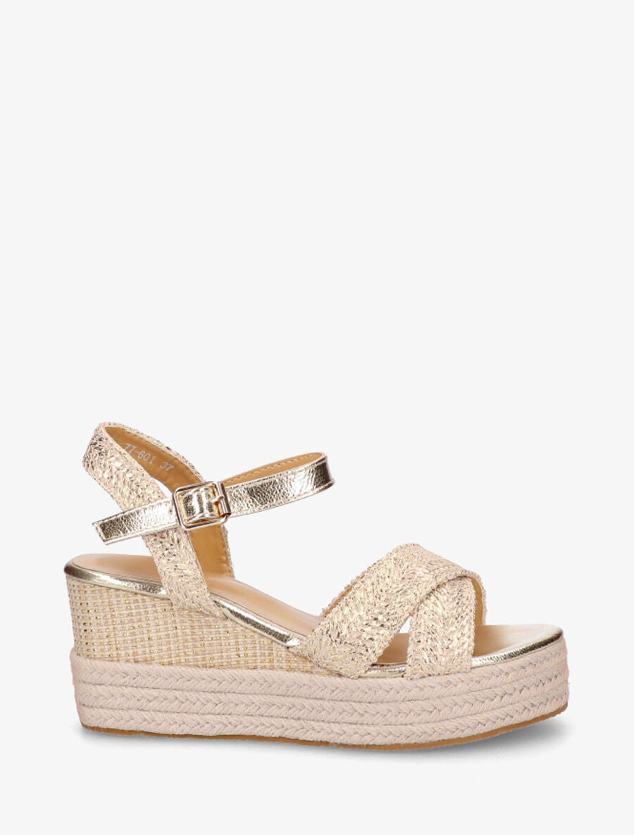 Sandales compensées effet raphia irisé - Or - 5