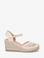 Sandales compensées ajourées à contrefort imprimé damier - Beige - 1