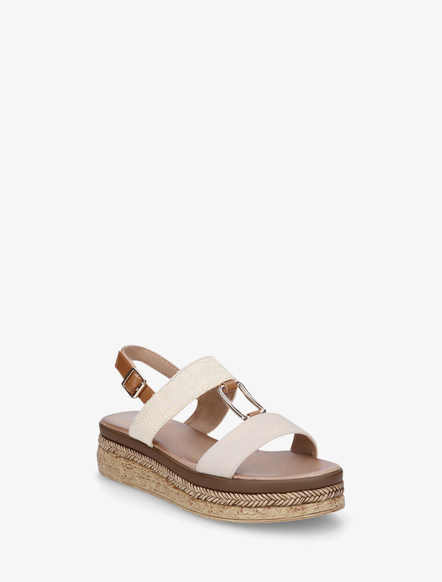 Sandales compensées à brides bi-matière - Beige - 2