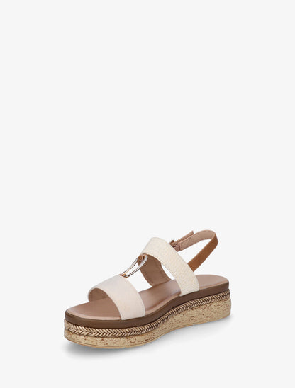 Sandales compensées à brides bi-matière - Beige - 3