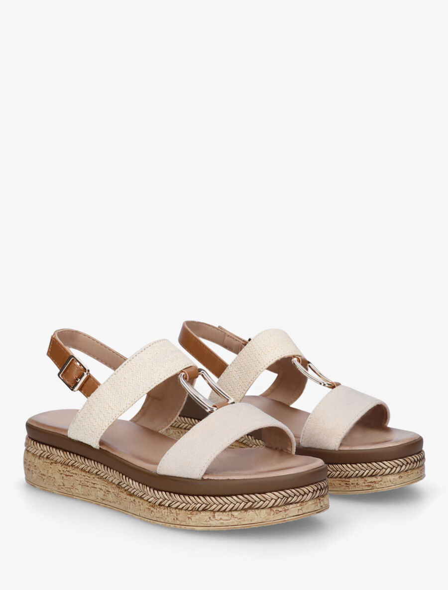 Sandales compensées à brides bi-matière - Beige - 4