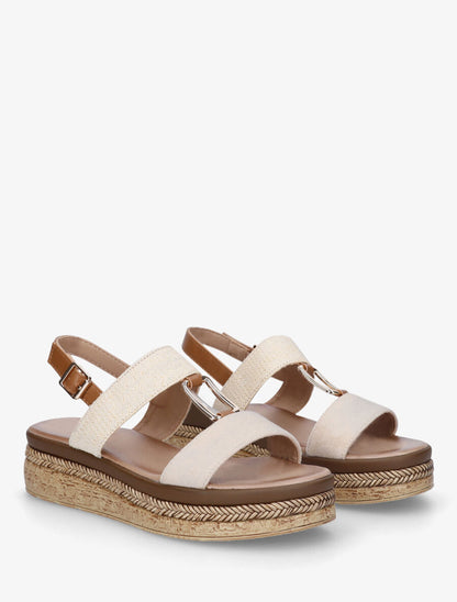 Sandales compensées à brides bi-matière - Beige - 4
