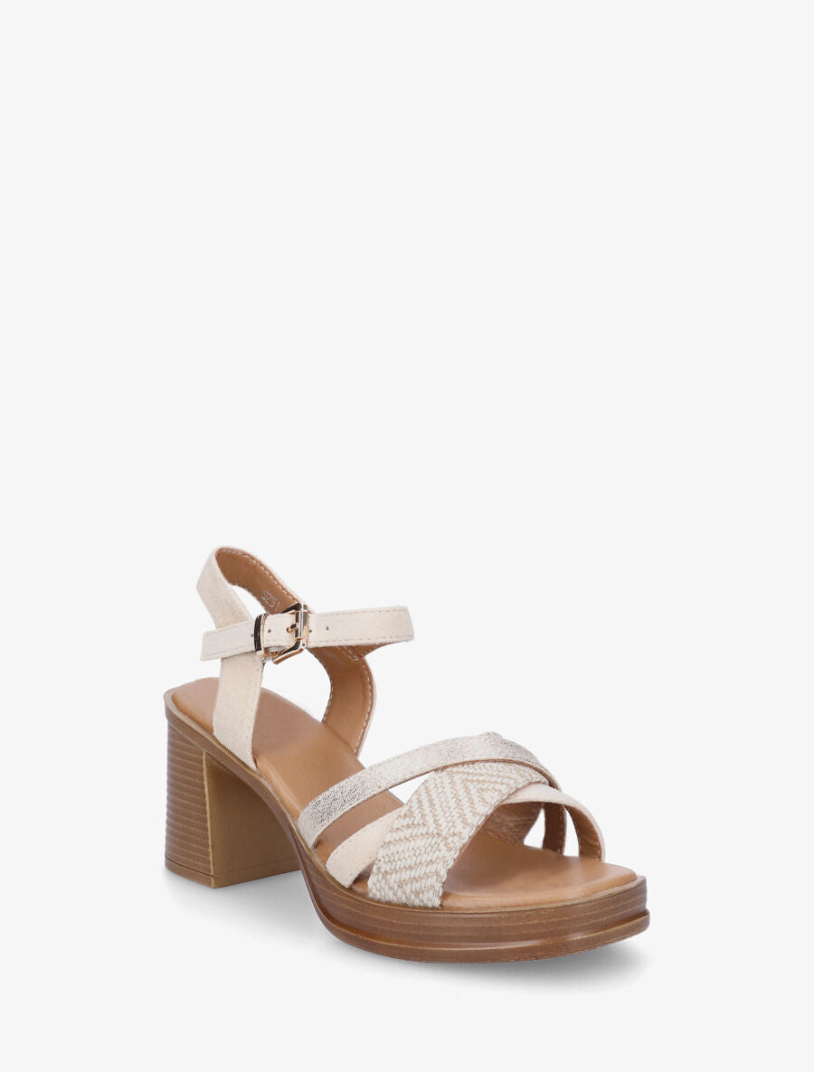 Sandales à talon à imprimé losanges - Beige - 2