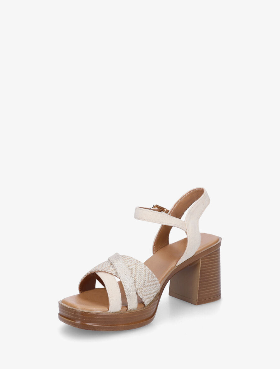 Sandales à talon à imprimé losanges - Beige - 3