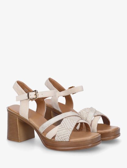Sandales à talon à imprimé losanges - Beige - 4