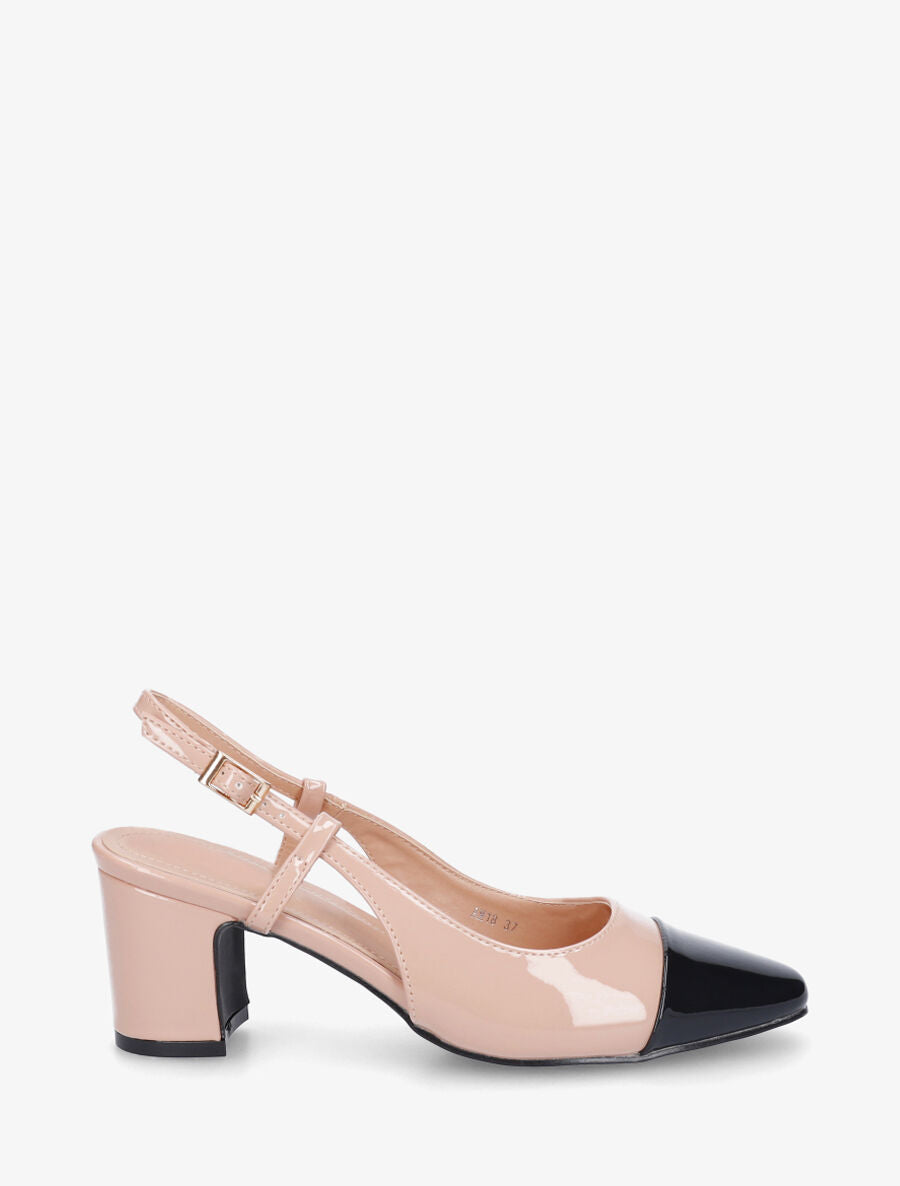 Sandales vernies bicolore à talon - Nude - 1