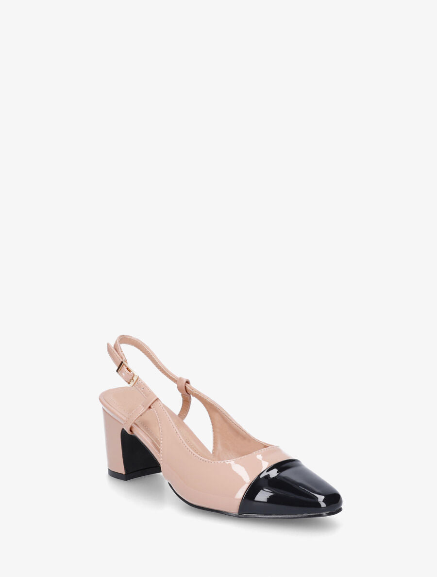 Sandales vernies bicolore à talon - Nude - 2