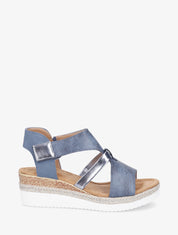 Sandales compensées en simili effet jean - Bleu denim - 5