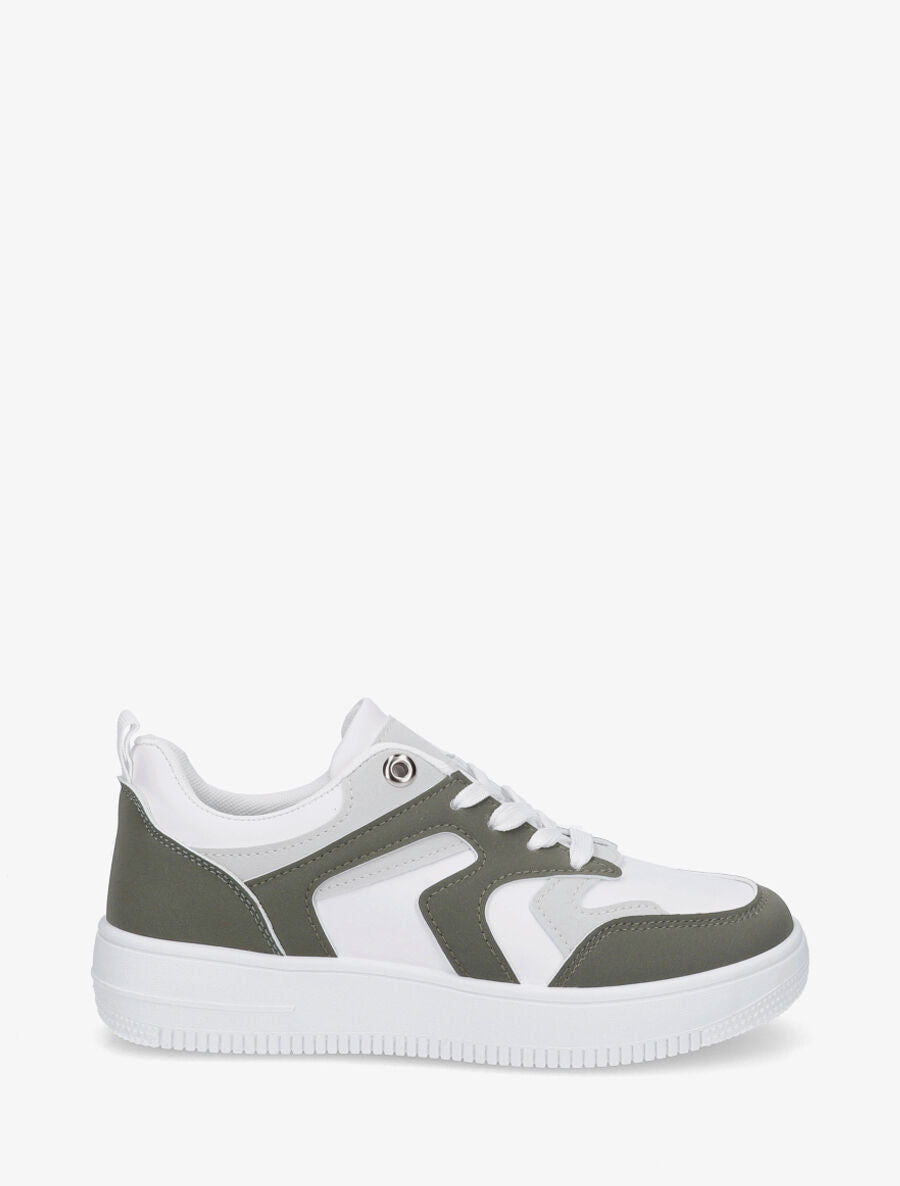 Baskets bicolore en simili - Kaki - 5