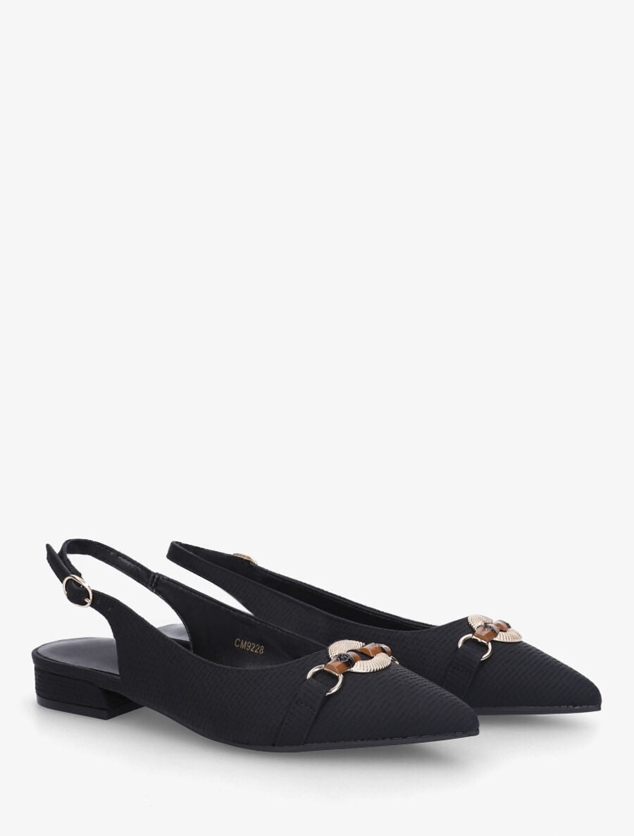 Ballerines ouvertes à boucle bijou - Noir - 4