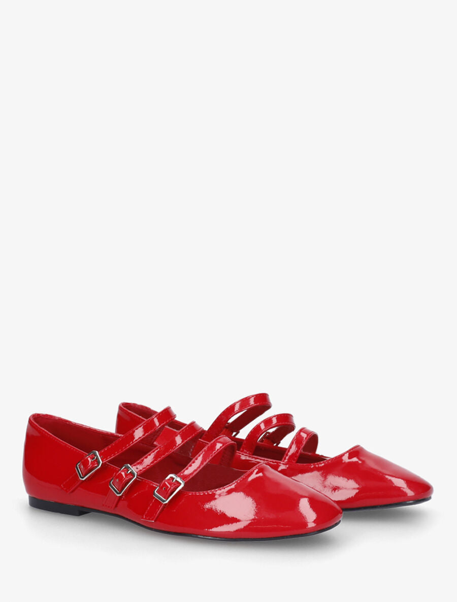 Ballerines vernies à 3 brides - Rouge - 4