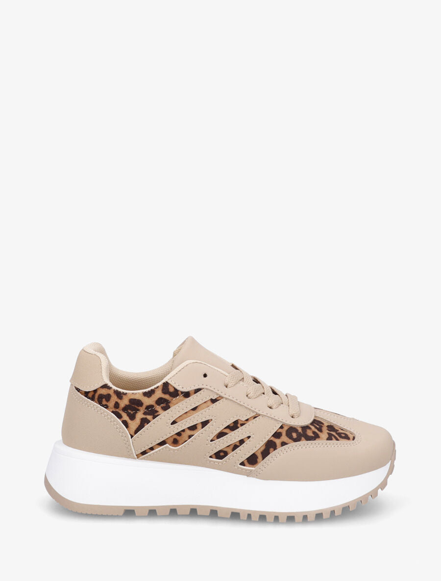 Baskets en simili et imprimé léopard - Taupe - 1