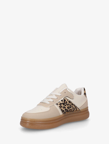 Baskets imprimé léopard à semelle en gomme - Beige - 3