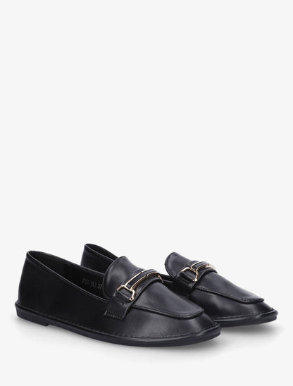 Mocassins en simili à semelle plate - Noir - 4