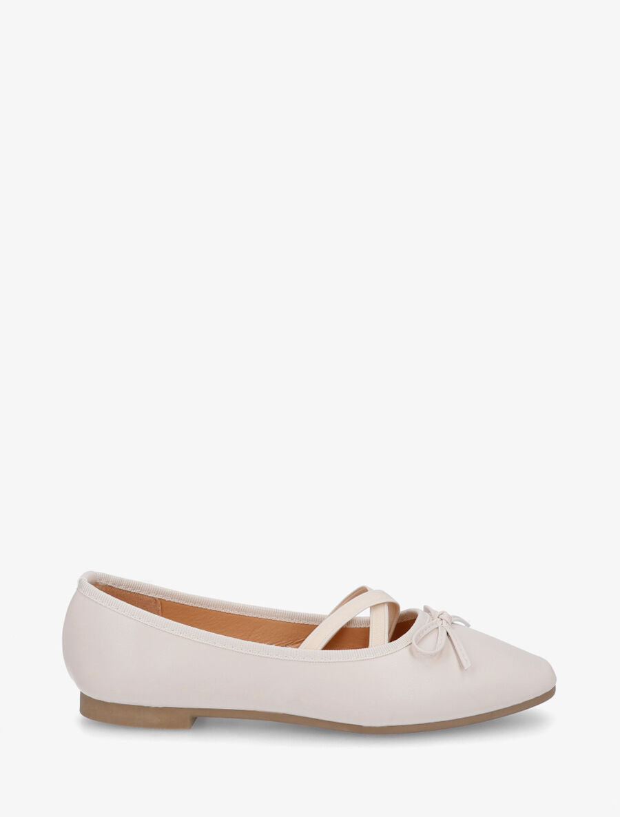 Ballerines en simili à élastiques croisés - Beige - 1