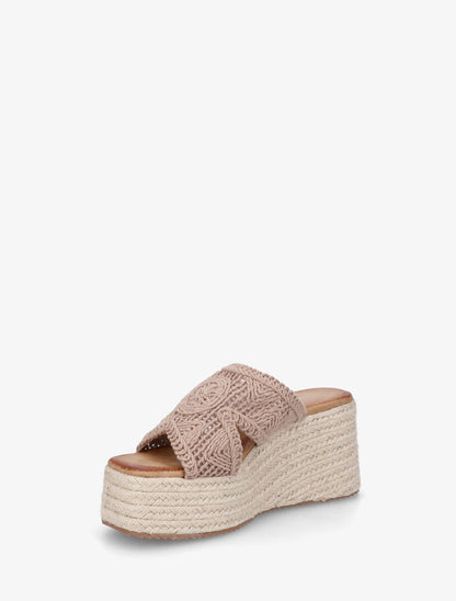 Mules style macramé à talon compensé - Taupe - 3