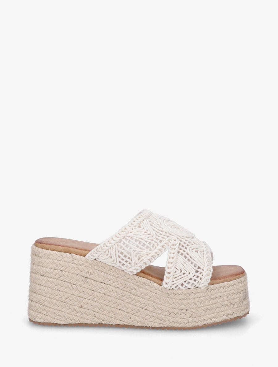 Mules style macramé à talon compensé - Beige - 1