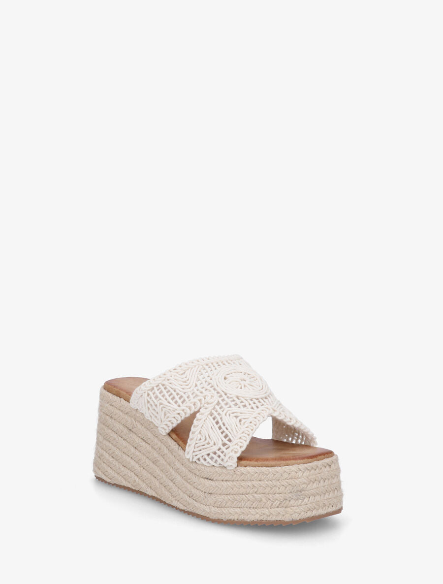Mules style macramé à talon compensé - Beige - 2
