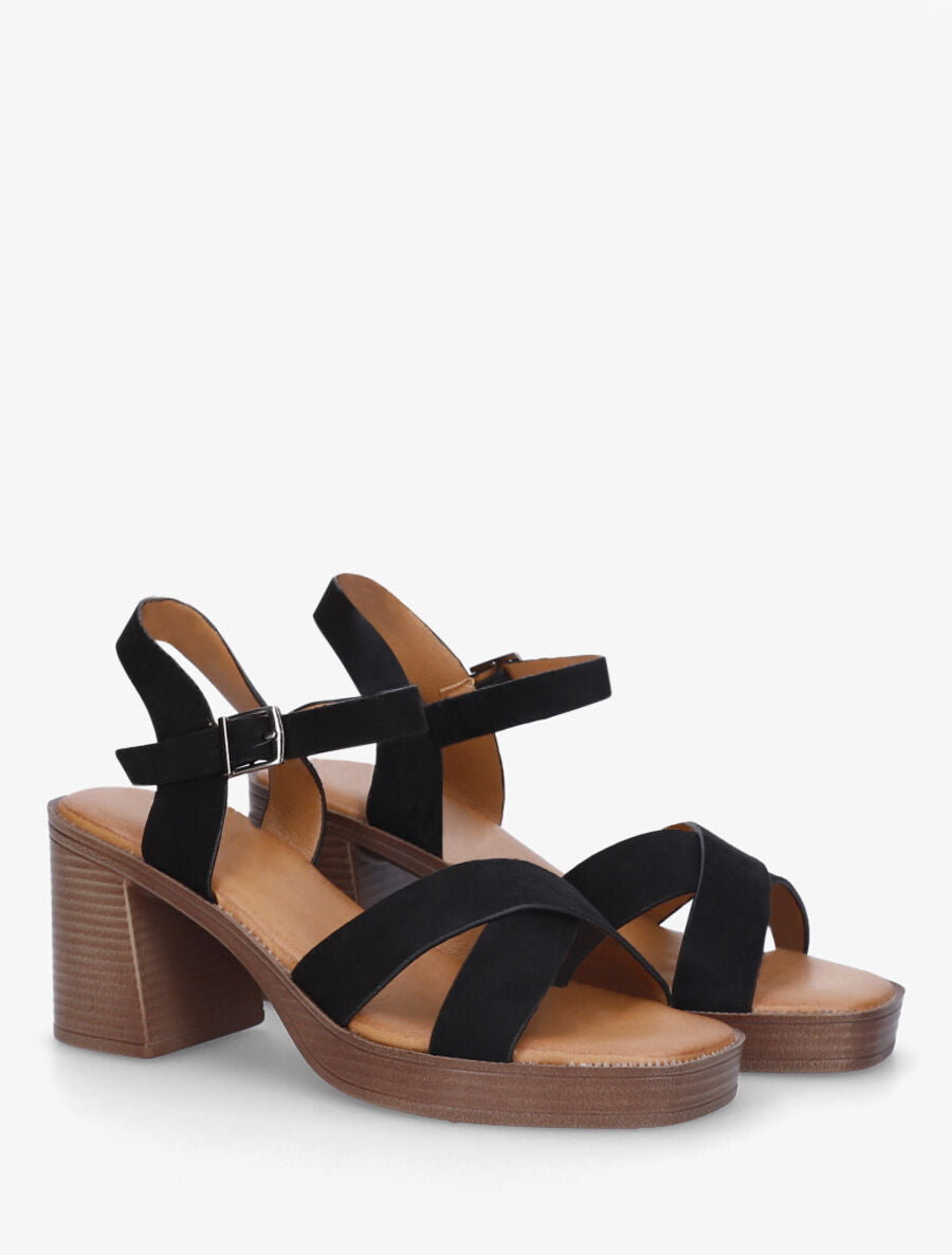 Sandales en suédine à brides croisées - Noir - 4