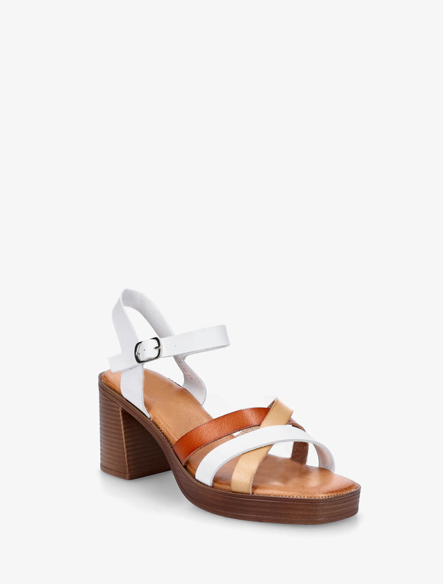 Sandales à talon et brides croisées - Blanc - 2