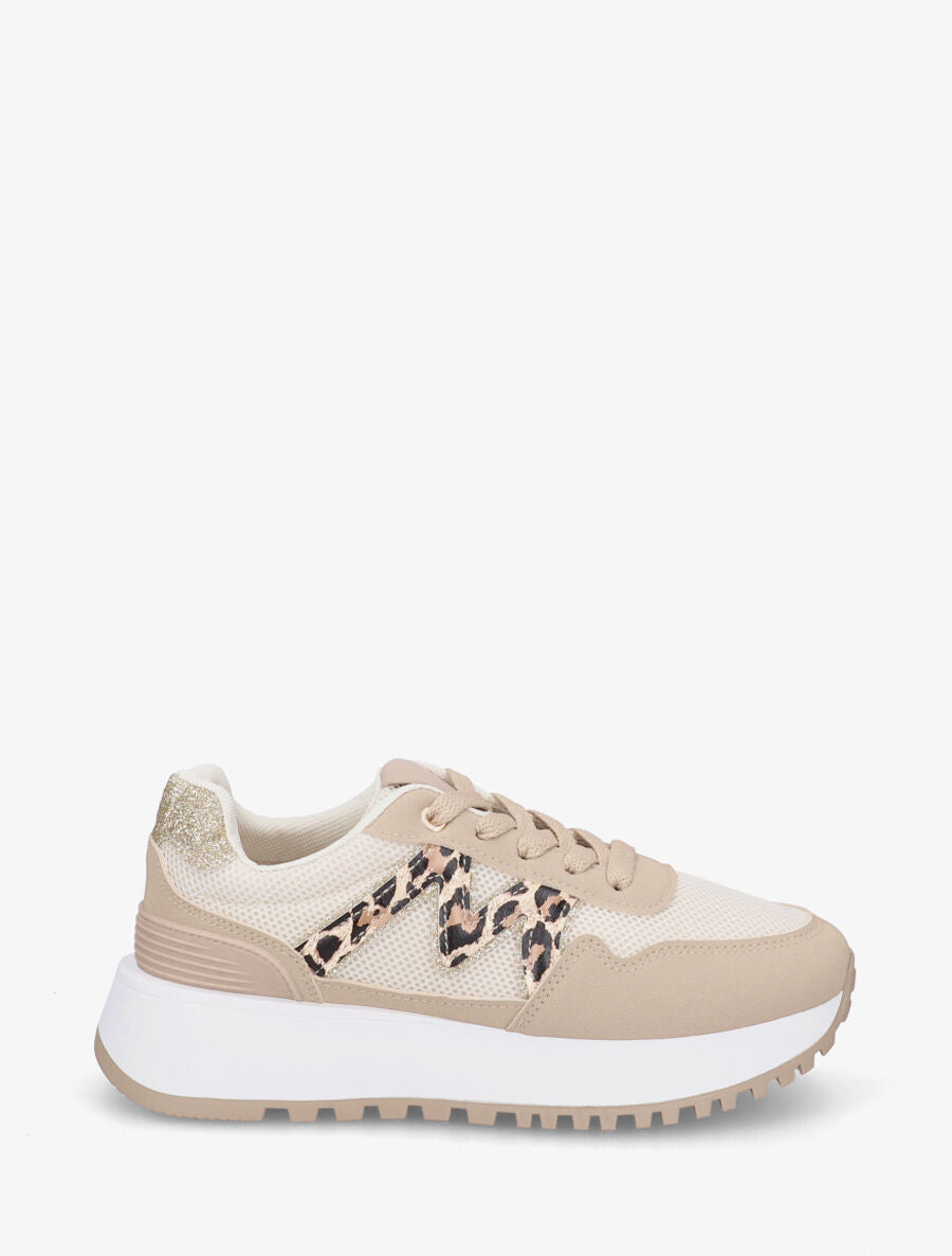 Baskets à empiècement zigzag et paillettes - Beige - 5