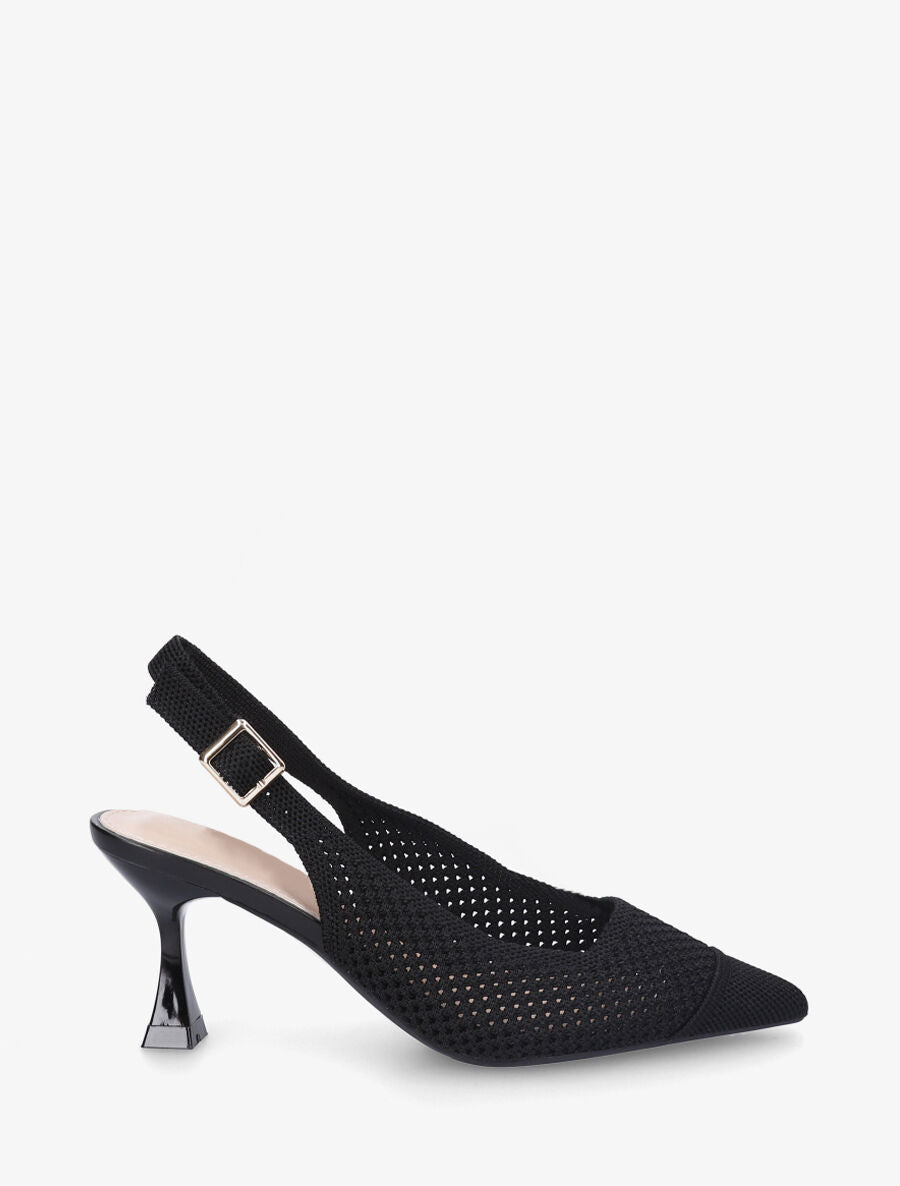 Escarpins pointus en maille à talon talus - Noir - 1