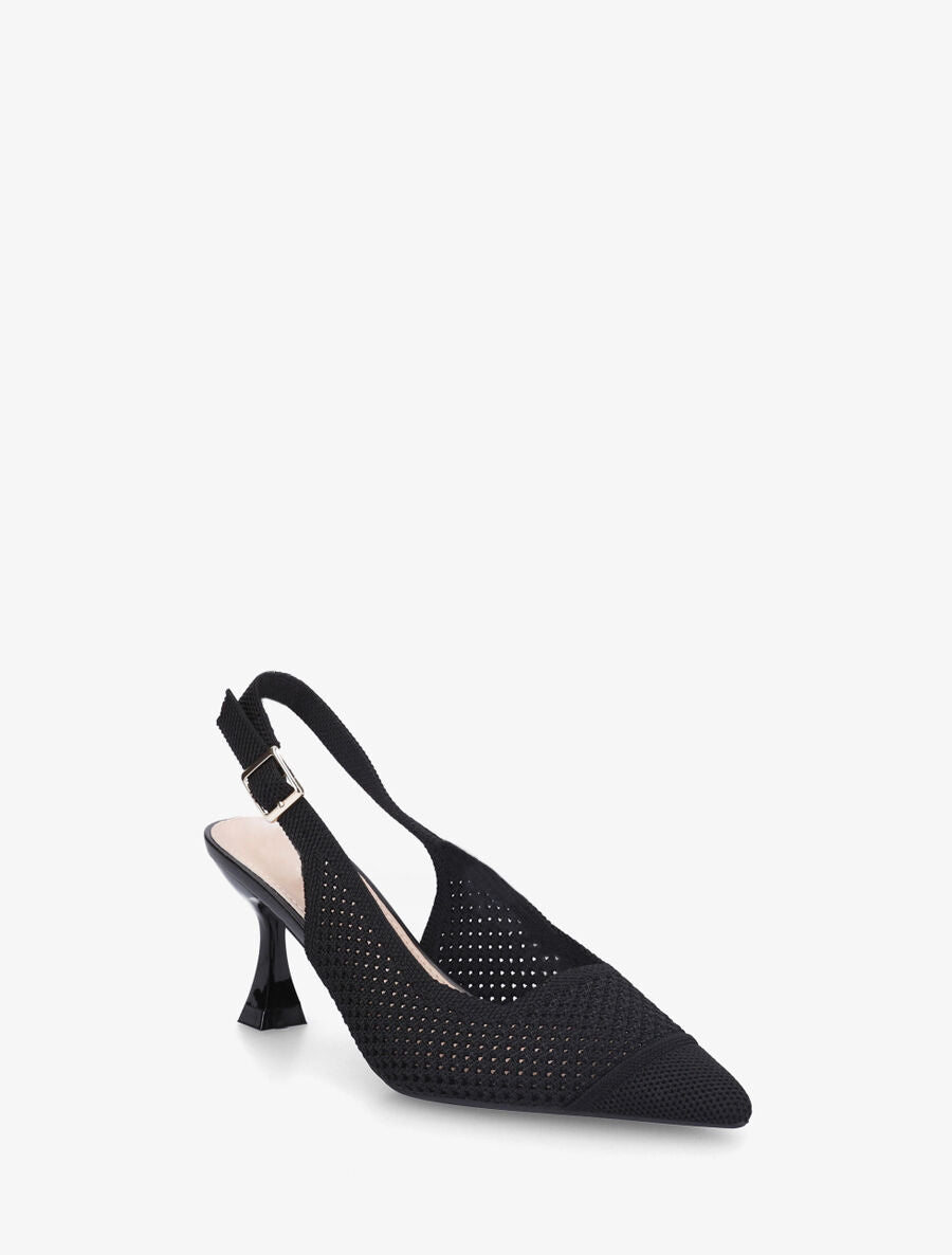 Escarpins pointus en maille à talon talus - Noir - 2