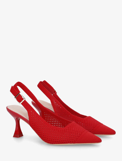 Escarpins pointus en maille à talon talus - Rouge - 4
