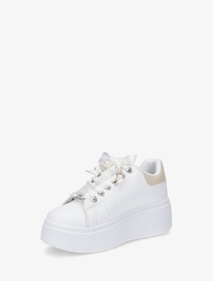 Sneakers à plateforme et strass - Beige - 3