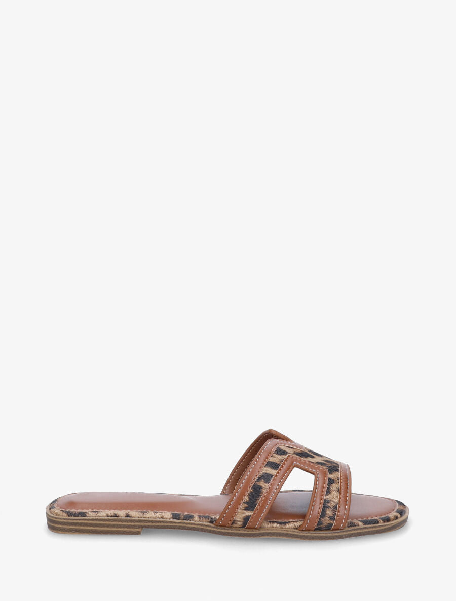 Claquettes en simili à imprimé léopard - Camel - 5